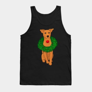 Cute brown staffy dog with a Christmas wreath Tank Top